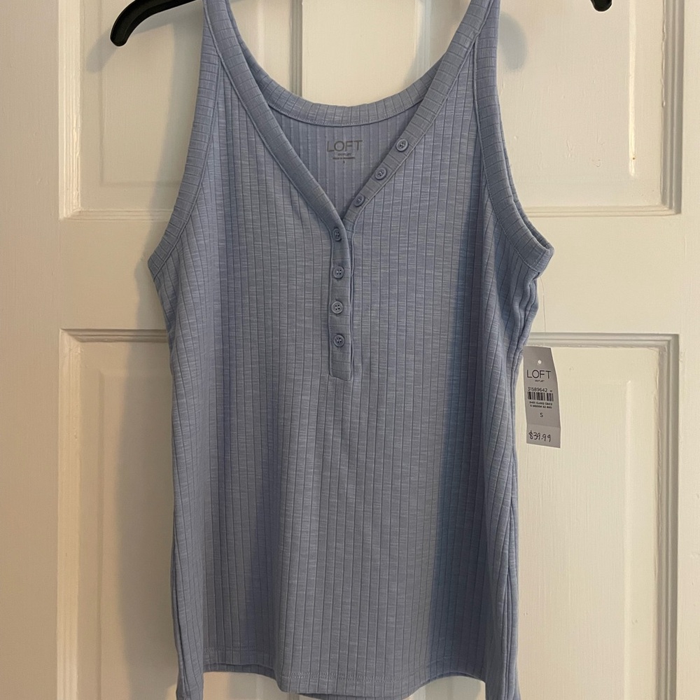 LOFT Blue Ribbed Knit Tank Top